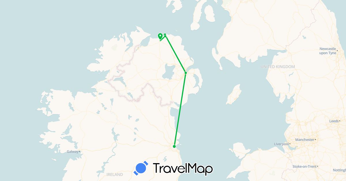 TravelMap itinerary: bus in United Kingdom (Europe)